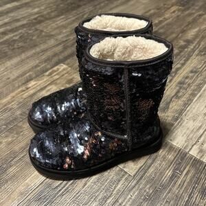 Ugg Boots Womens Size 7 Sequin Sparkle Classic Short Ankle Black Flippable